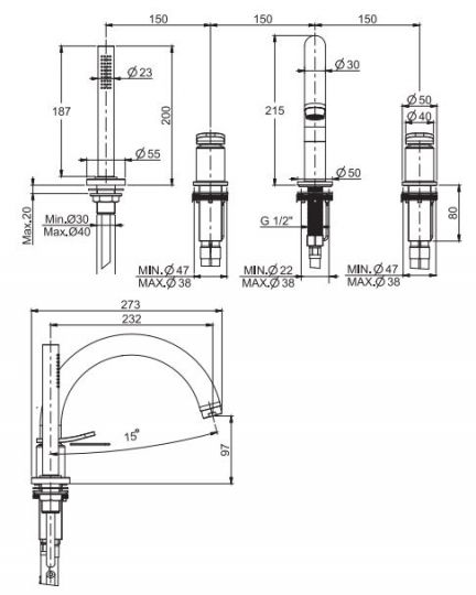 Fima carlo frattini смеситель для ванны Flo F3814N схема 2