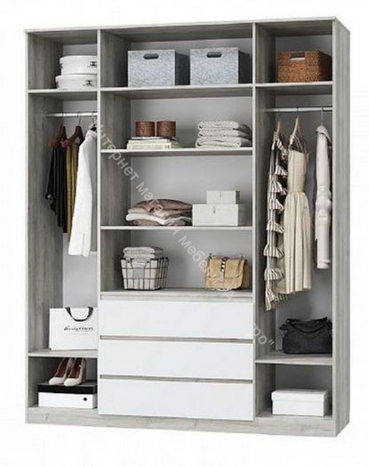 Шкаф четырехдверный Лори, 1802 мм, дуб серый/белый