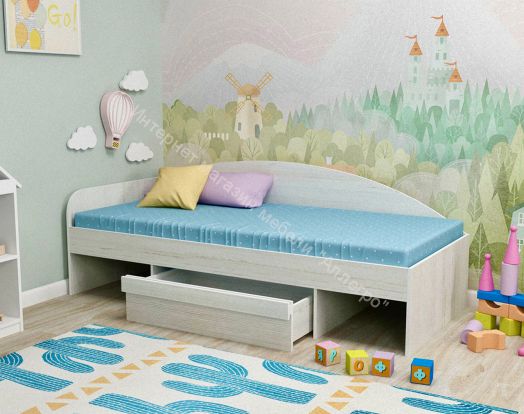 Одноярусная кровать Изгиб 0,9*2,0 м с выкатным ящиком, Винтерберг