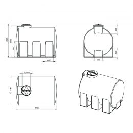 Схема. Емкость для воды ЭВГ 3000л с откидной крышкой черный