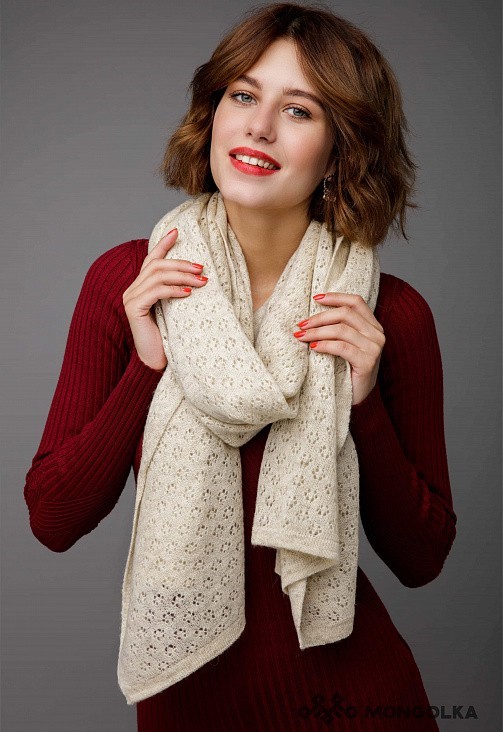 Палантин из 100% монгольской шерсти 200*70 см [Бежевый]