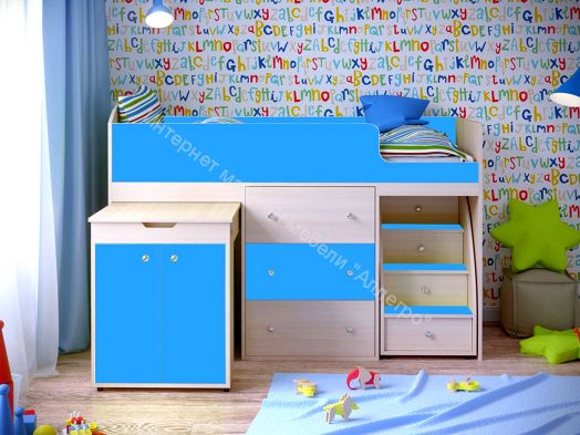 Кровать Малыш 70*160 МАЛЫЙ, Дуб молочный/Голубой