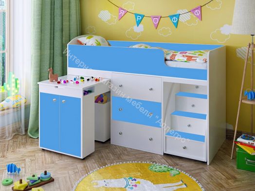 Кровать Малыш 70*160 МАЛЫЙ, Белое дерево/Голубой