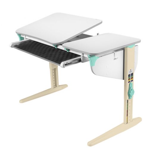 ДСУТ45-2-2 Растущий стол с лотком одноместный (ЛДСП белый, опора бежевый)