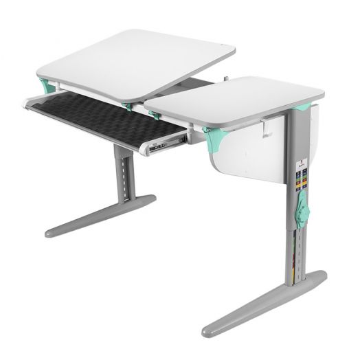 ДСУТ45-2-1 Растущий стол с лотком одноместный (ЛДСП белый, опора серый)