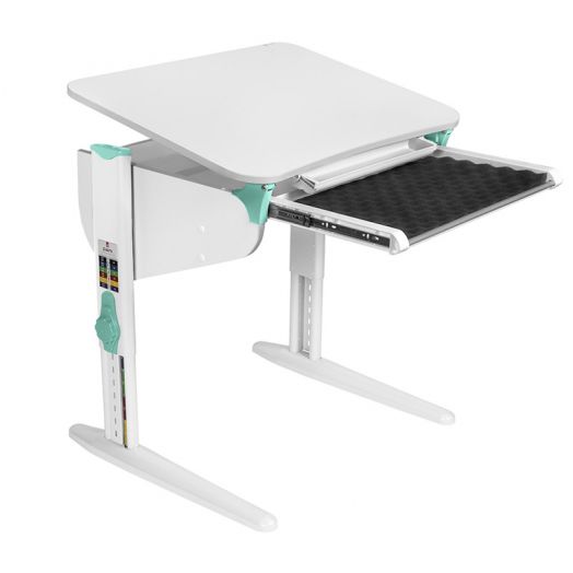 ДСУТ44-3 Растущий стол с лотком одноместный (ЛДСП белый, опора белый)