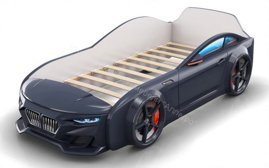 Кровать-машинка Romack Dynamic ламели+Подсветка фар+Объёмный капот Чёрная