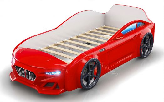 Кровать-машинка Romack Dynamic ламели+Подсветка фар+Объёмный капот Красная