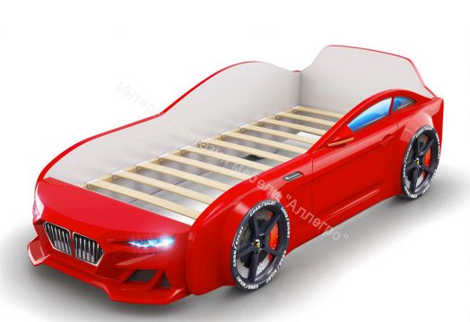 Кровать-машинка Romack Dynamic ламели+Подсветка фар Красная