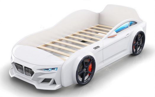 Кровать-машинка Romack Dynamic ламели+Объёмный капот Белая