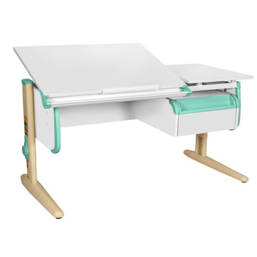 ДСУТ25-1-2-2 Растущая парта одноместная с тумбой (ЛДСП белый, опора бежевый)