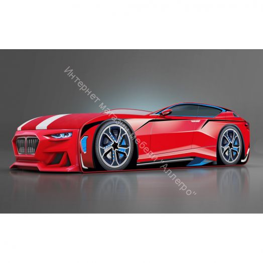 Кровать-машинка Romack Boxter New 170*70 см с подъёмным механизмом + Подсветка фар + Объёмный бампер, Красный