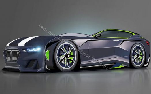 Кровать-машинка Romack Boxter New 170*70 см с подъёмным механизмом + Подсветка фар + Объёмный бампер, Чёрный