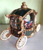 Фонарь новогодний КАРЕТА зеленая с САНТОЙ и детьми