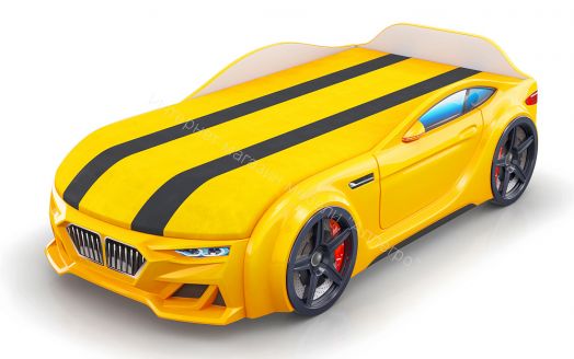 Кровать-Машинка Baby-M 150*70 см с подъёмным механизмом + ящик + Орто Матрас, желтая