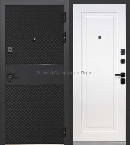 Дверь в квартиру с зеркалом Luxor 2МДФ Карбон Эмалит Белый