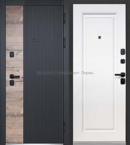 Дверь в квартиру Luxor 2МДФ Дуб  Вертикаль Эмалит Белый