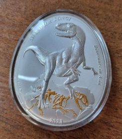 Самоа 2 доллара "Динозавры в Азии. Синраптор" 2023 год Proof Серебро