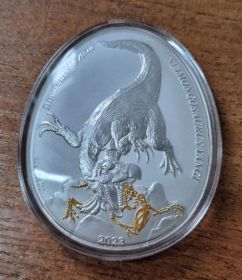 Самоа 2 доллара "Динозавры в Азии. Неймонгозавр" 2023 год Proof Серебро