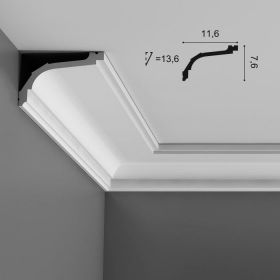 Карниз Гладкий Orac Decor С220 Д200xШ11.6xВ7.6 см Лепнина из Полиуретана / Орак Декор.