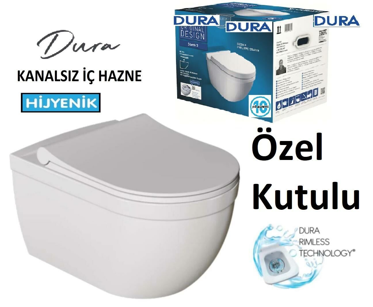 Dura ASMA UNİTAZ- DURA-SİRİUS-KANALSIZ - YAVAŞ KAPAK DAHİL-HİJYENİK 1.KALİTE