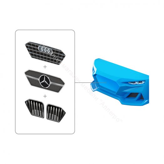 Кровать-Машинка Baby-M 150*70 см с П/М + подсветка фар + ящик + Орто Матрас, голубая