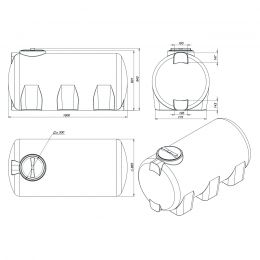 Чертеж. Емкость H 1000 литров пластиковая черная