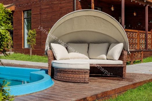 Диван-трансформер Violetta (шезлонг-трансформер) с подушками ротанг искусственный, Коричневый