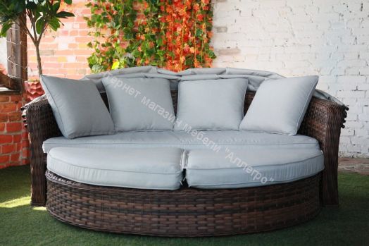 Диван-трансформер Violetta (шезлонг-трансформер) с подушками ротанг искусственный, Коричневый