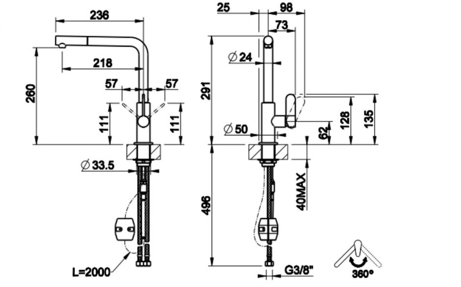 Однорычажный кухонный смеситель Gessi Helium 50105/50103 ФОТО