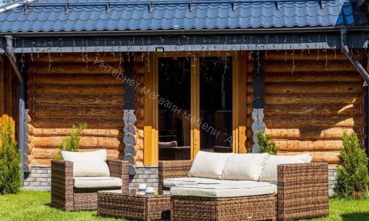 Комплект GRAND VICKY (диван + пуф + кресло + стол со стеклом) с подушками, ротанг искусственный, Коричневый