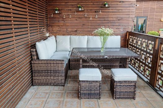 Комплект ZORRO (диваны + пуфы + стол со стеклом) с подушками, ротанг искусственный, Коричневый