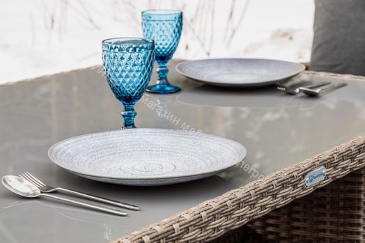 Комплект ZORRO (диваны + пуфы + стол со стеклом) с подушками, ротанг искусственный, Серый