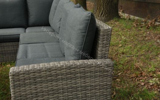 Комплект ZORRO (диваны + пуфы + стол со стеклом) с подушками, ротанг искусственный, Серый