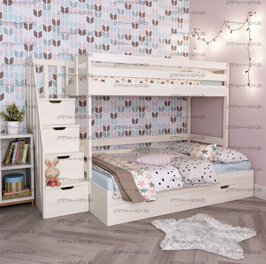 Кровать двухъярусная Классика Лейла Модуль №3 с лестницей-комод