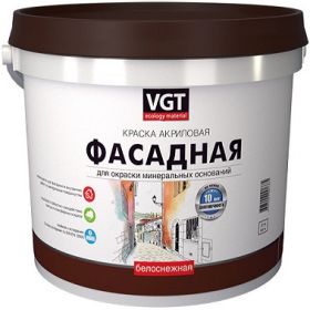 Краска Фасадная VGT ВД-АК-1180 15кг Долговечная, Белоснежная, Акриловая, Матовая / ВГТ Фасадная.