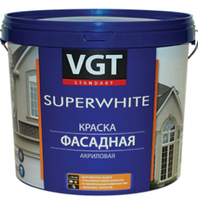 Краска Фасадная VGT ВД-АК-1180 13кг SuperWhite Супербелая, Акриловая.