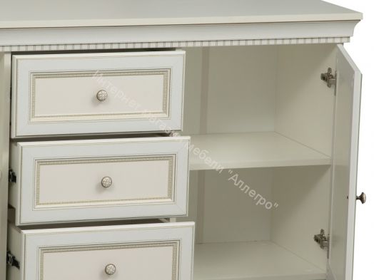 Тумба под ТВ 40.05 Эльмира, Белый/Белая кожа патина