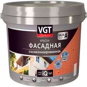 Краска Фасадная Силиконизированная VGT Premium IQ161 9л(14кг ) Долговечная, Акриловая, Белая / ВГТ IQ161.