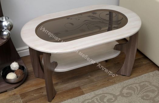 Журнальный стол Маджеста-2 со стеклом с рисунком, ясень шимо темный/ясень шимо светлый