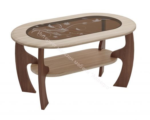 Журнальный стол Маджеста-2 со стеклом с рисунком, ясень шимо темный/ясень шимо светлый