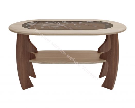 Журнальный стол Маджеста-2 со стеклом с рисунком, ясень шимо темный/ясень шимо светлый