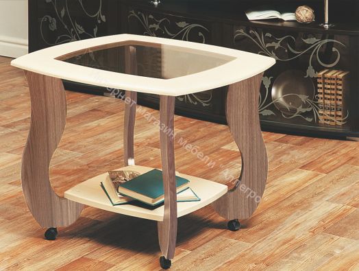 Журнальный стол Сатурн-М01 со стеклом, ясень шимо темный/ясень шимо светлый