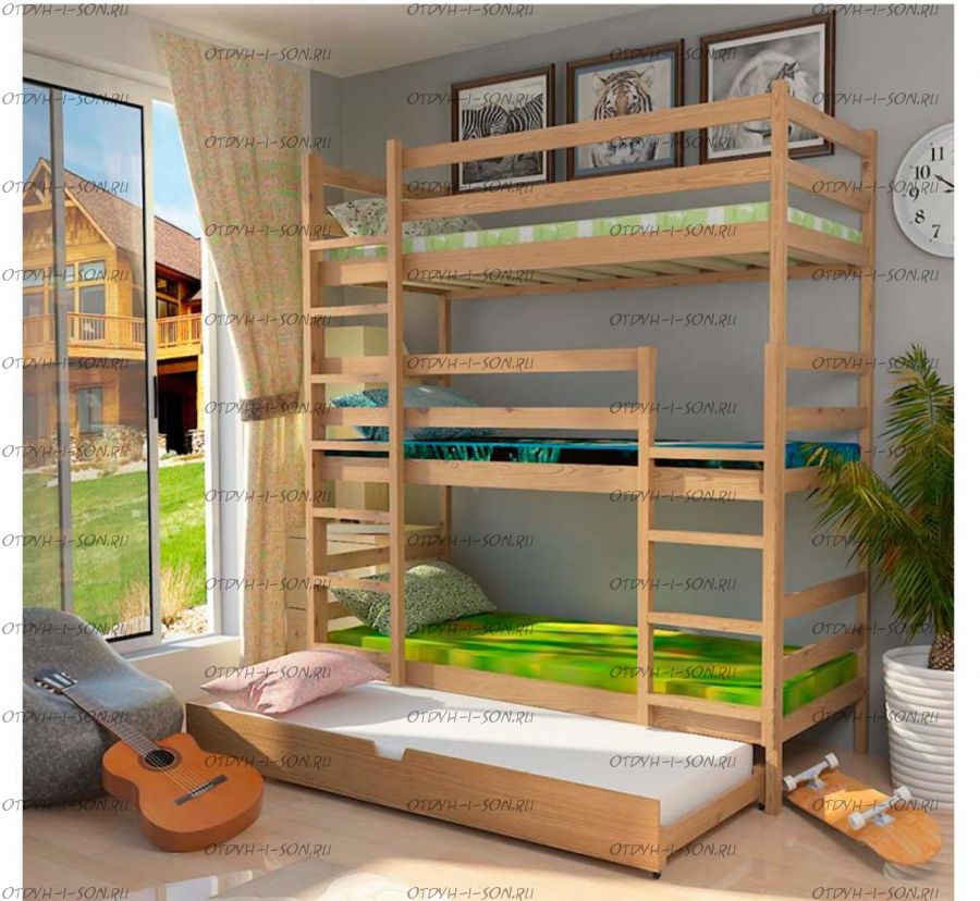 Кровать трехъярусная Trio массив. любые размеры