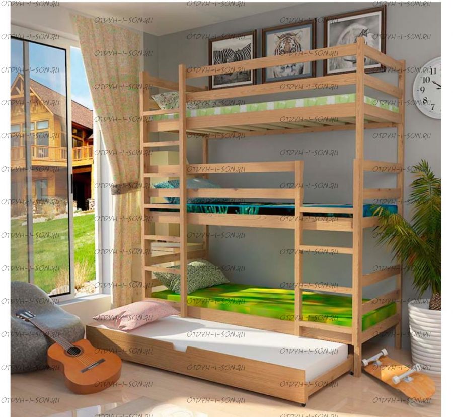 Кровать трехъярусная Trio массив. любые размеры