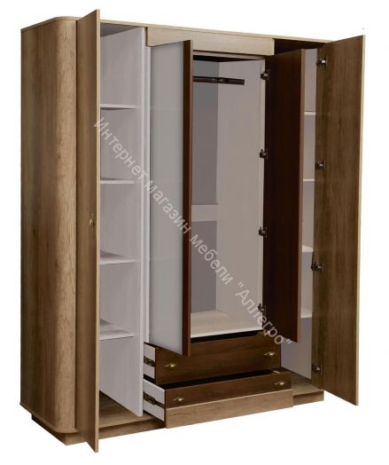 Шкаф для одежды 34.01 Фантазия 4-х дверный с зеркалом, Дуб каньон/Дуб кальяри