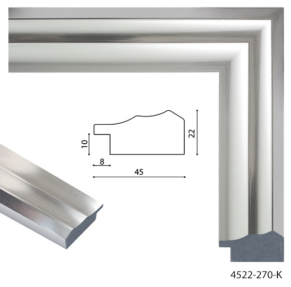 Зеркало в раме на стену для дома в спальню салона офиса настенное Silver small glossy 45х167 см серебро