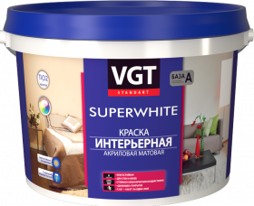 Краска Интерьерная, Влагостойкая VGT Superwhite ВД-АК-2180 7кг Супербелая, Матовая для Стен и Потолков