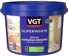 Краска Интерьерная, Моющаяся VGT Superwhite ВД-АК-1180 13кг Матовая