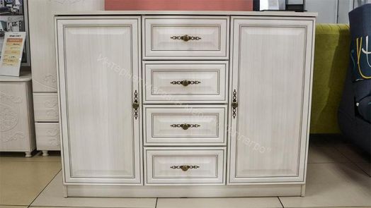 Комод 06.65 Габриэлла New 1200 мм, Вудлайн кремовый/Сандал белый/патина